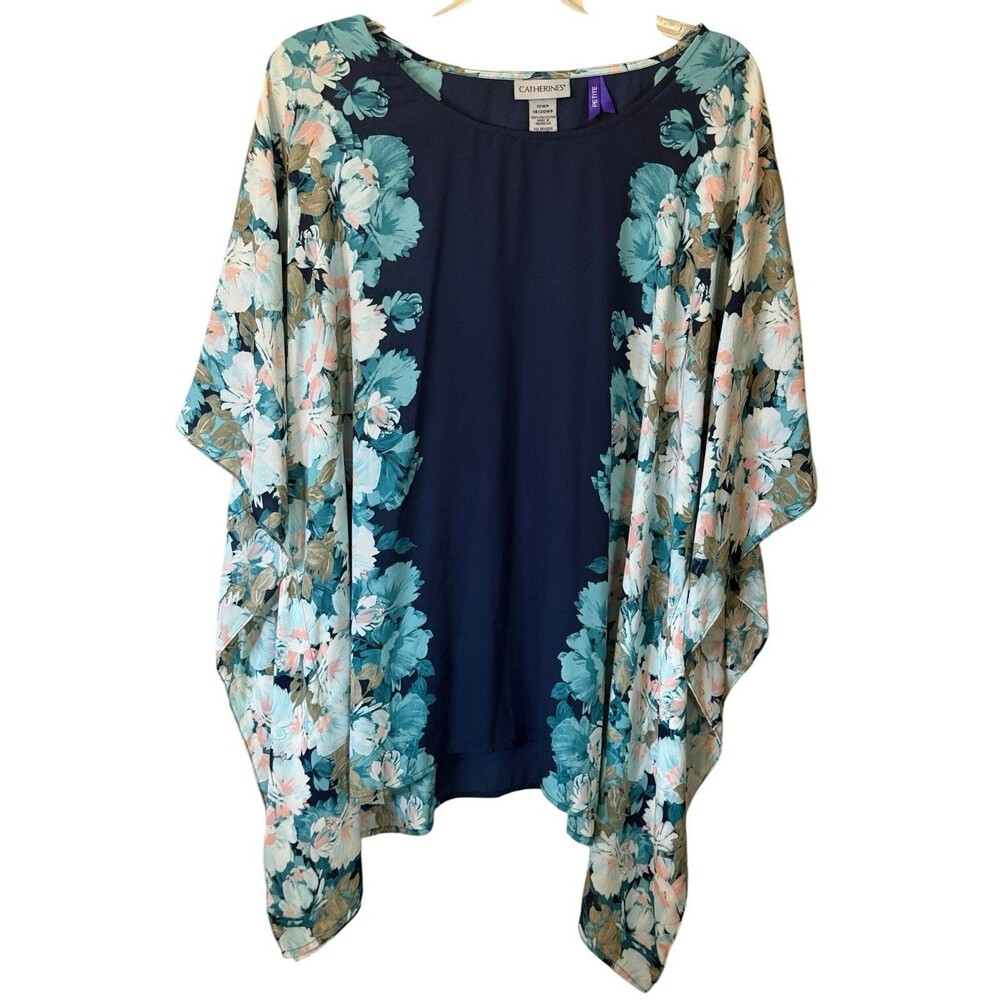 Catherines Women's Floral Kimono-Style Cardigan Sz 1X 18/20 Blue White